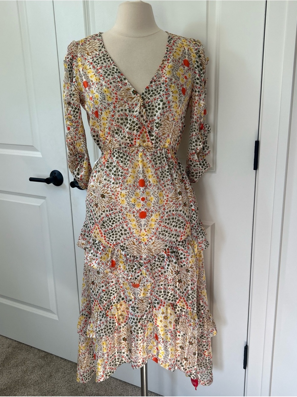 NWT $420 BA&SH size XS Happy Dress Tiered Floral High Low Midi